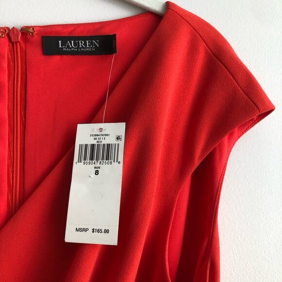 LAUREN RALPH LAUREN Faux Wrap Red Cherry Dress Women’s Size 8 NWT - Picture 5 of 12